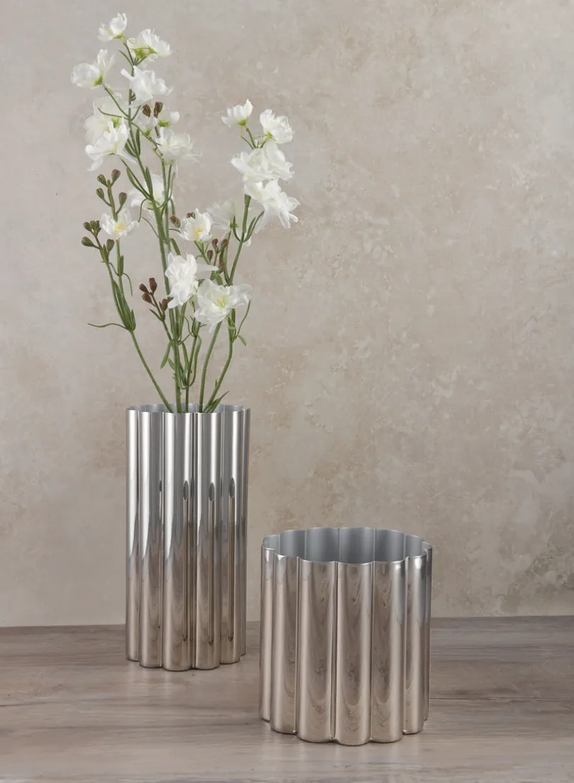 9.75in Tall Nuage Silver Stainless Steel Vase
