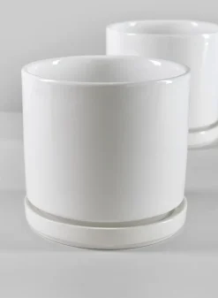 4.5in Tall Odense White Indoor Ceramic Pot with Saucer, Set of 4