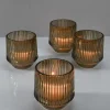 4in Tall Ola Pleated Glass Candleholder, Large, Set of 4