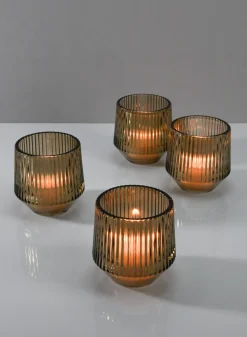 3.25in Tall Ola Pleated Glass Candleholder, Small, Set of 4