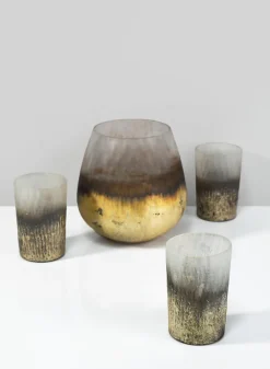 5in Tall Ombre Gold Frost Balloon Glass Vase