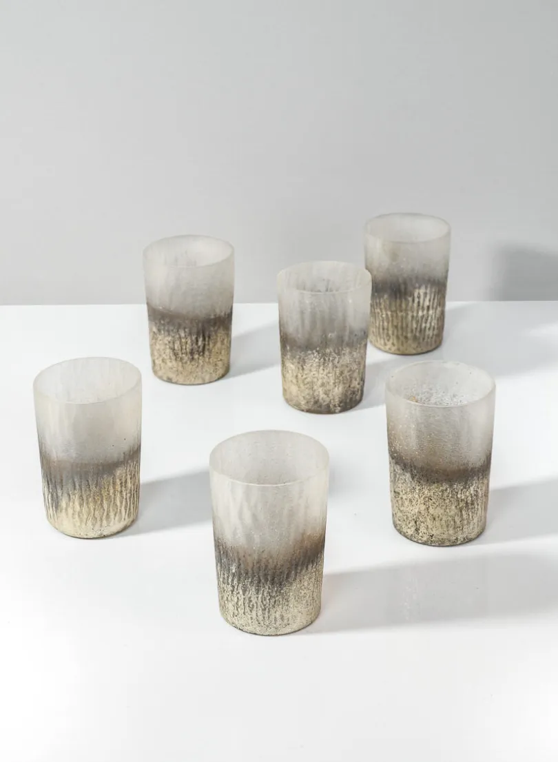3in Tall Ombre Gold Frost Glass Votive Holder, Set of 6