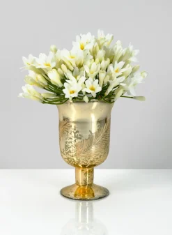 6in Tall Ombre Gold Glass Fluted Bud Vase