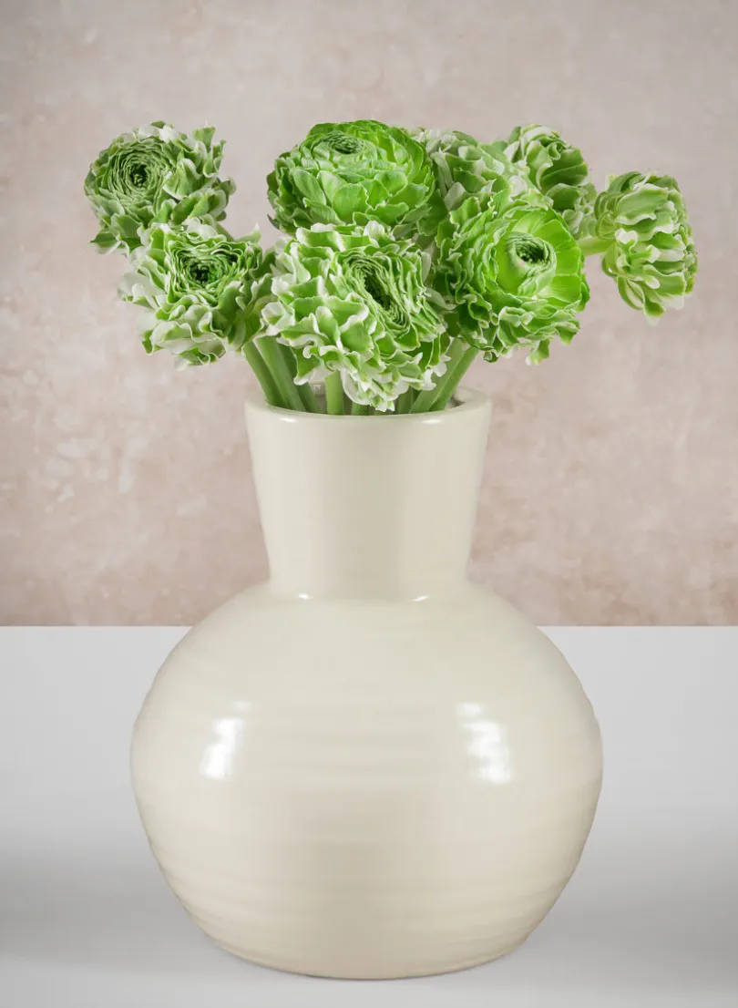 8in Tall Opla White Deco Ceramic Vase