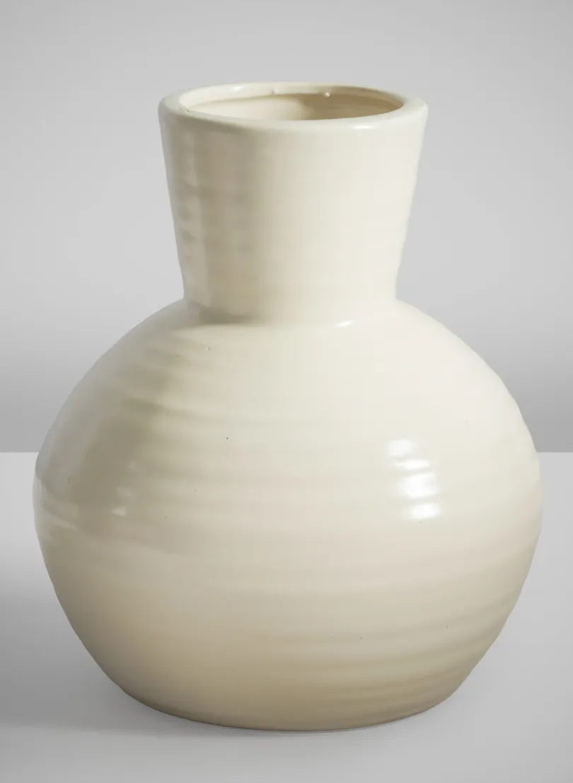 8in Tall Opla White Deco Ceramic Vase