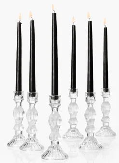 8in Tall Optical Glass Candlestick, Set of 6