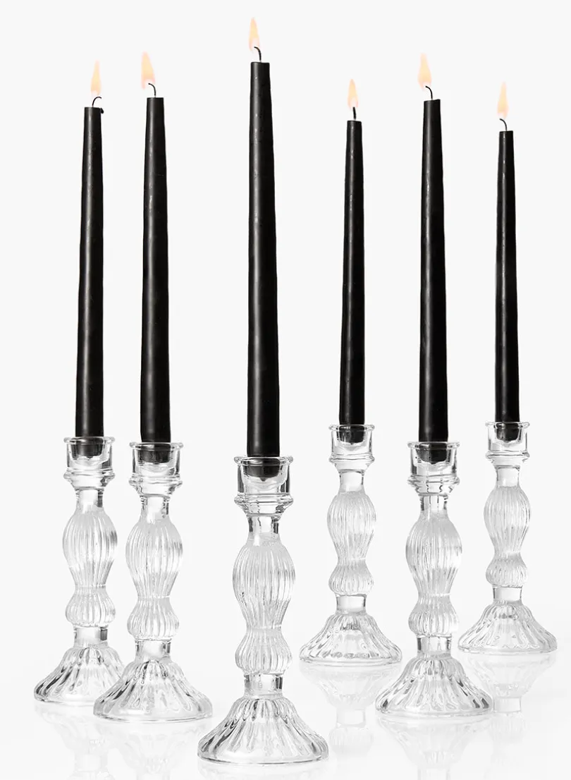 8in Tall Optical Glass Candlestick, Set of 6