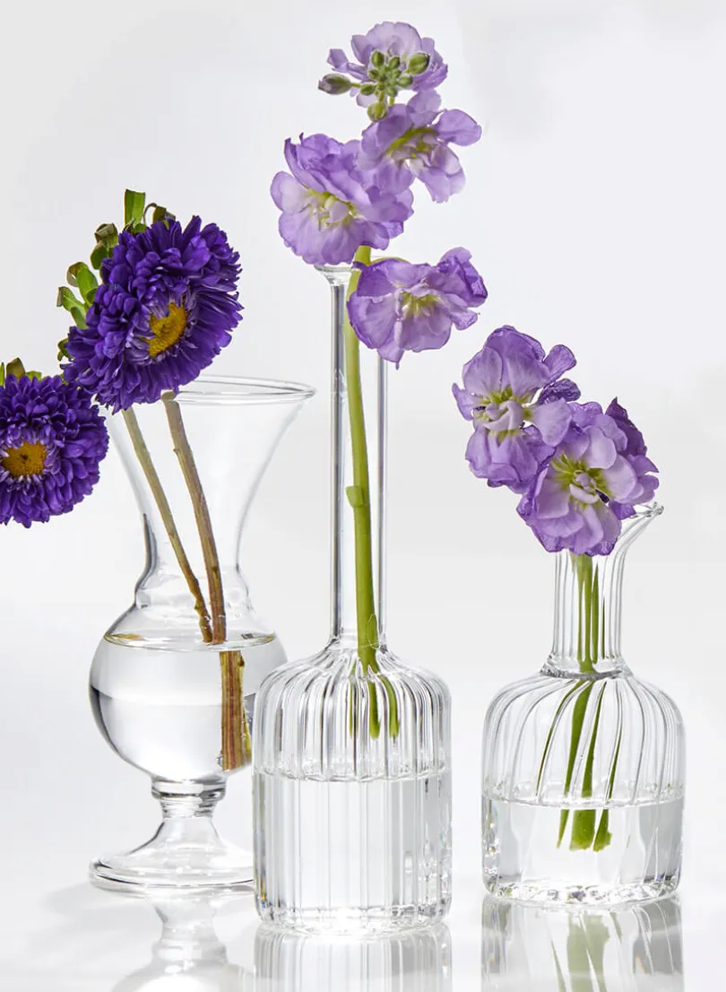 6.5in Tall Optical Glass Cylinder Bud Vase, Set of 6