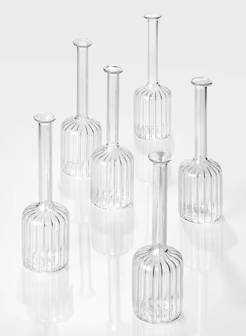 6.5in Tall Optical Glass Cylinder Bud Vase, Set of 6