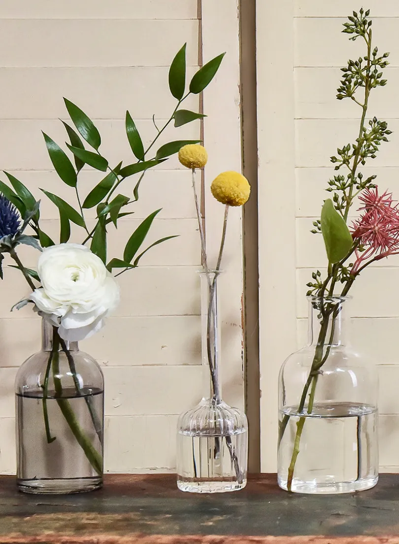 6.5in Tall Optical Glass Cylinder Bud Vase, Set of 6