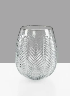 9in Tall Palm Etched Glass Balloon Vase