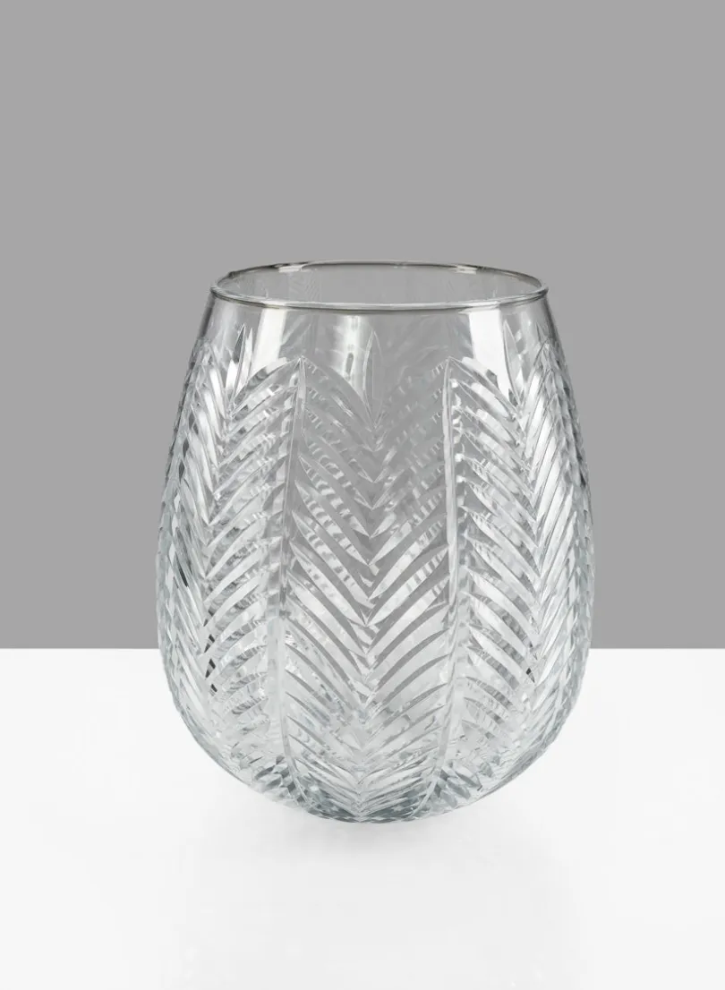 9in Tall Palm Etched Glass Balloon Vase