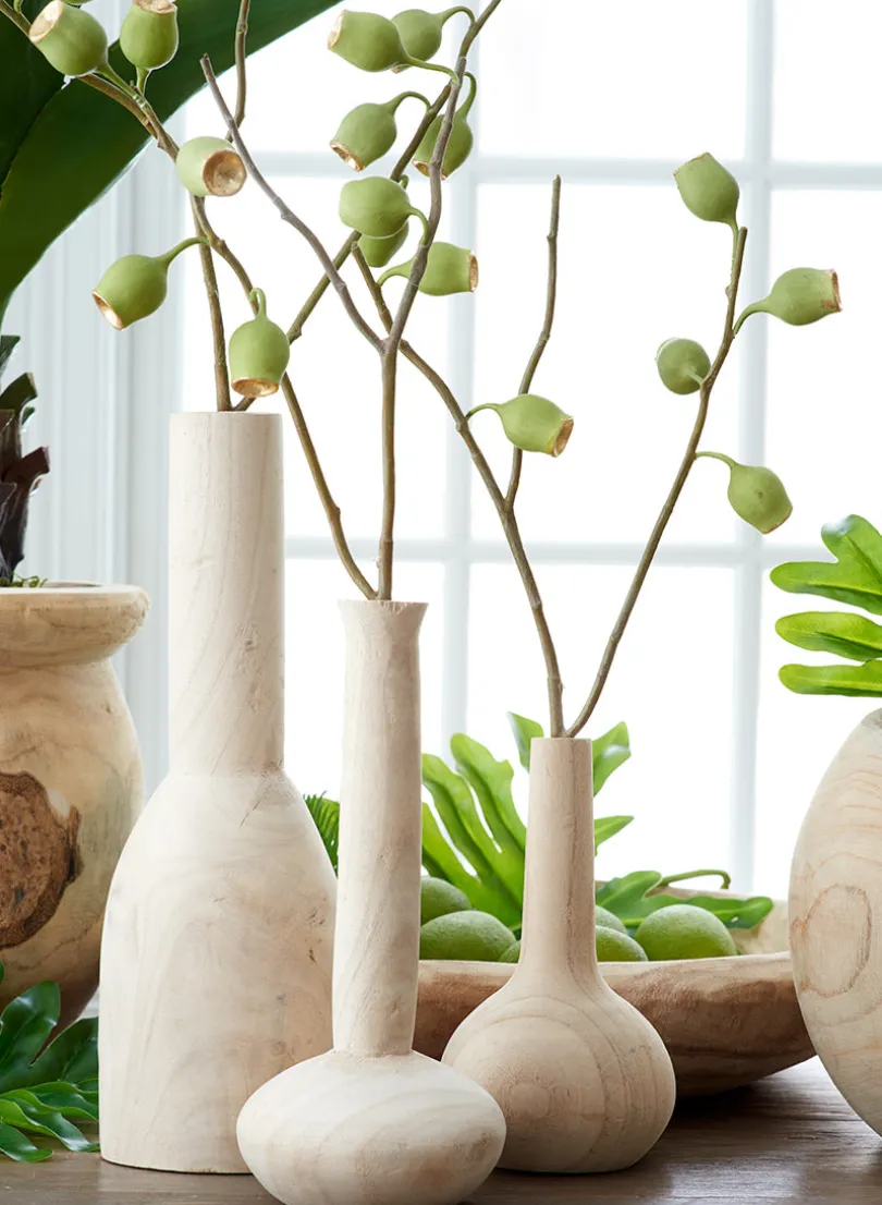 14.5in Tall Paulownia Wood Bottle Vase, Set of 2