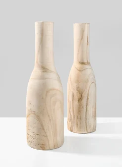 14.5in Tall Paulownia Wood Bottle Vase, Set of 2