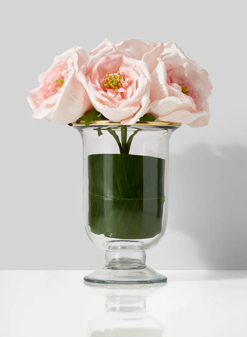 5.75in Tall Pedestal Glass Vase With Gold Rim