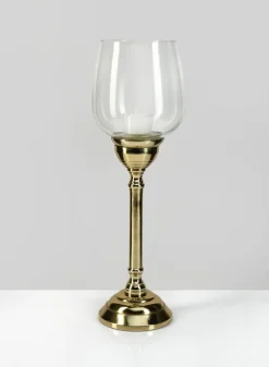 15in Tall Petra Gold Metal Candlestick with Glass