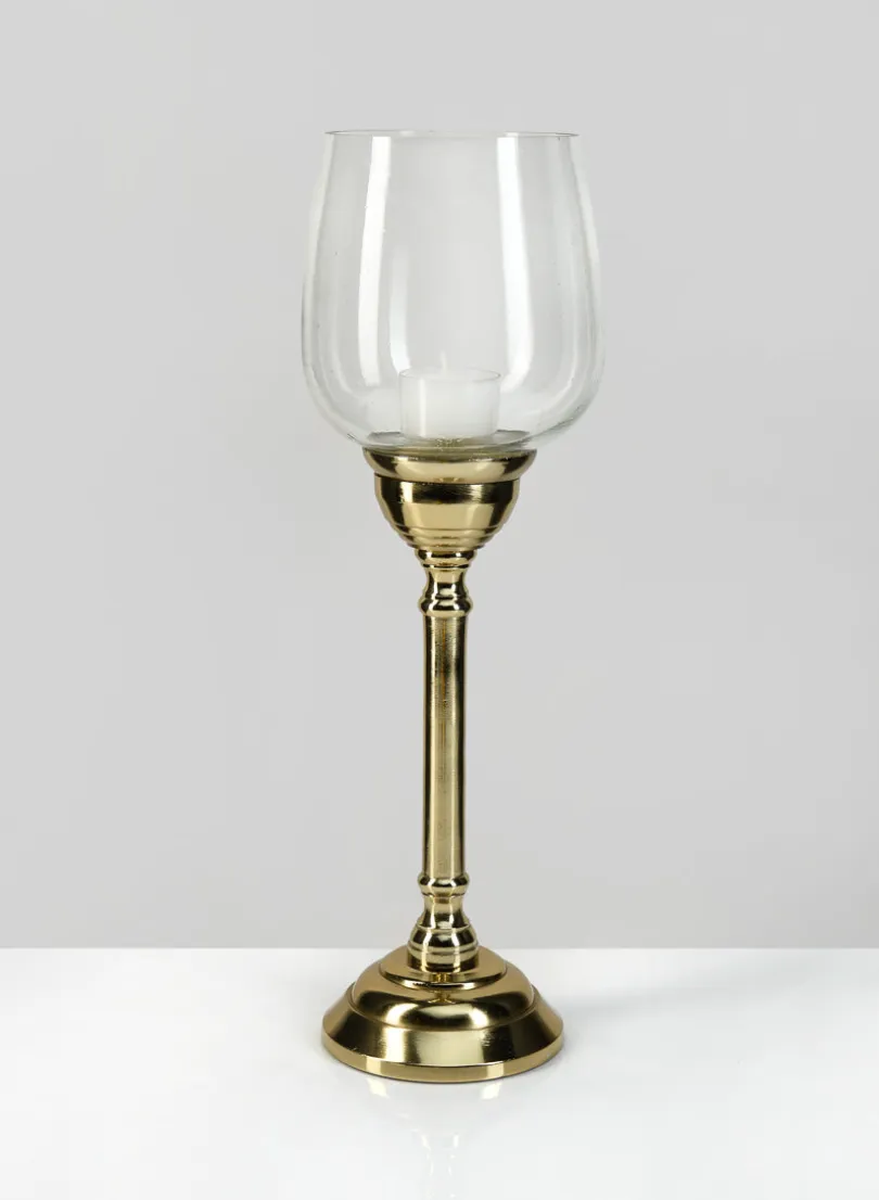 15in Tall Petra Gold Metal Candlestick with Glass