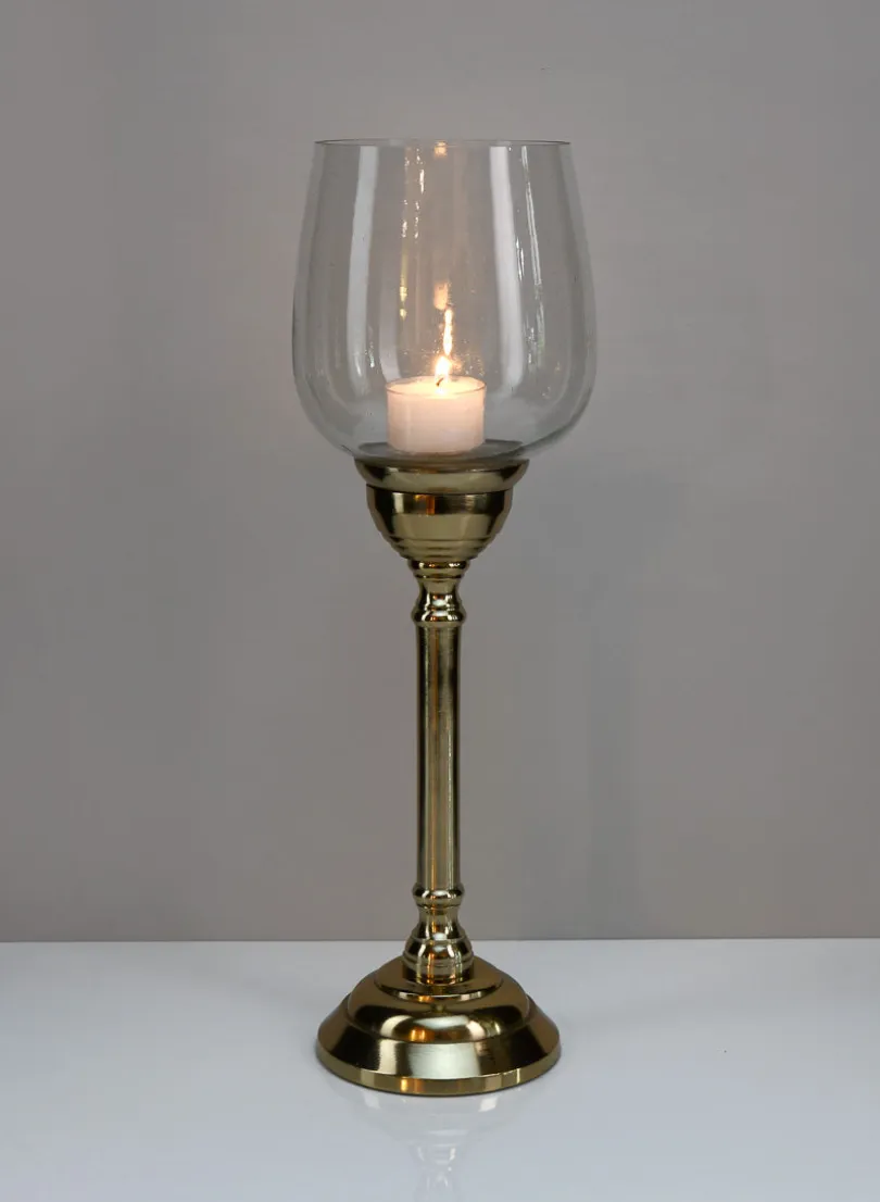 15in Tall Petra Gold Metal Candlestick with Glass