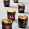 2.5in Tall Platinum Grey Ribbed Glass Votive Holder, Set of 6