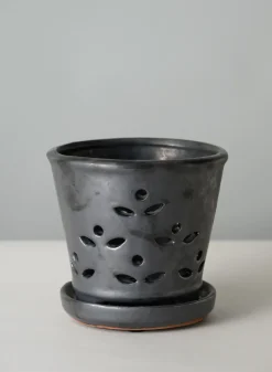 6in Tall Platinum Orchid Ceramic Pot with Saucer