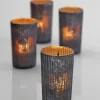 5in Tall Platinum Ribbed Glass Votive Holder, Set of 4