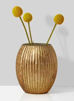 6in Tall Pleated Amber Glass Vase
