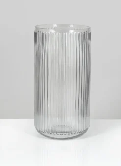 11in Tall Pleated Clear Glass Vase