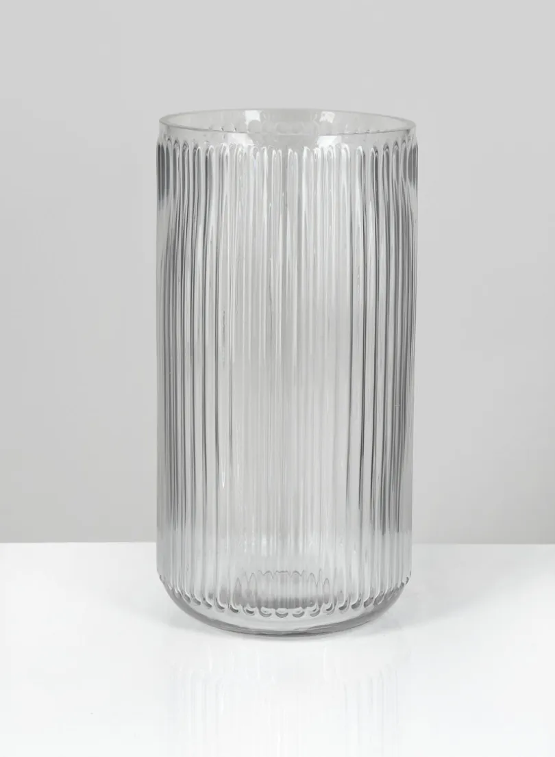 11in Tall Pleated Clear Glass Vase