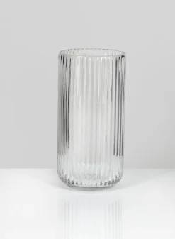 8in Tall Pleated Clear Glass Vase