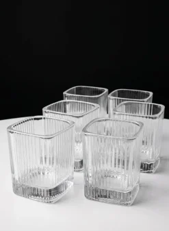 3.5in Tall Pleated Cube Tealight Glass Holder, Set of 6