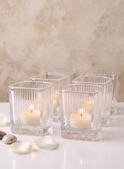 3.5in Tall Pleated Cube Tealight Glass Holder, Set of 6