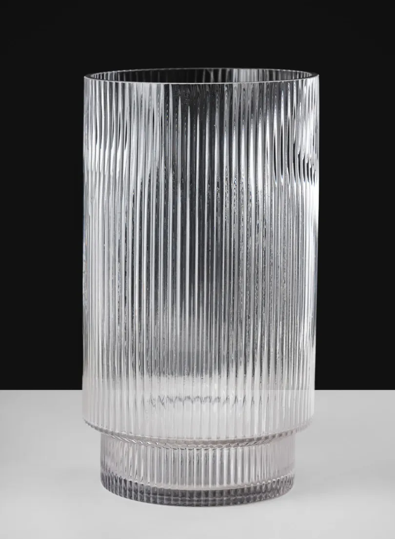 11in Tall Pleated Glass Cylinder