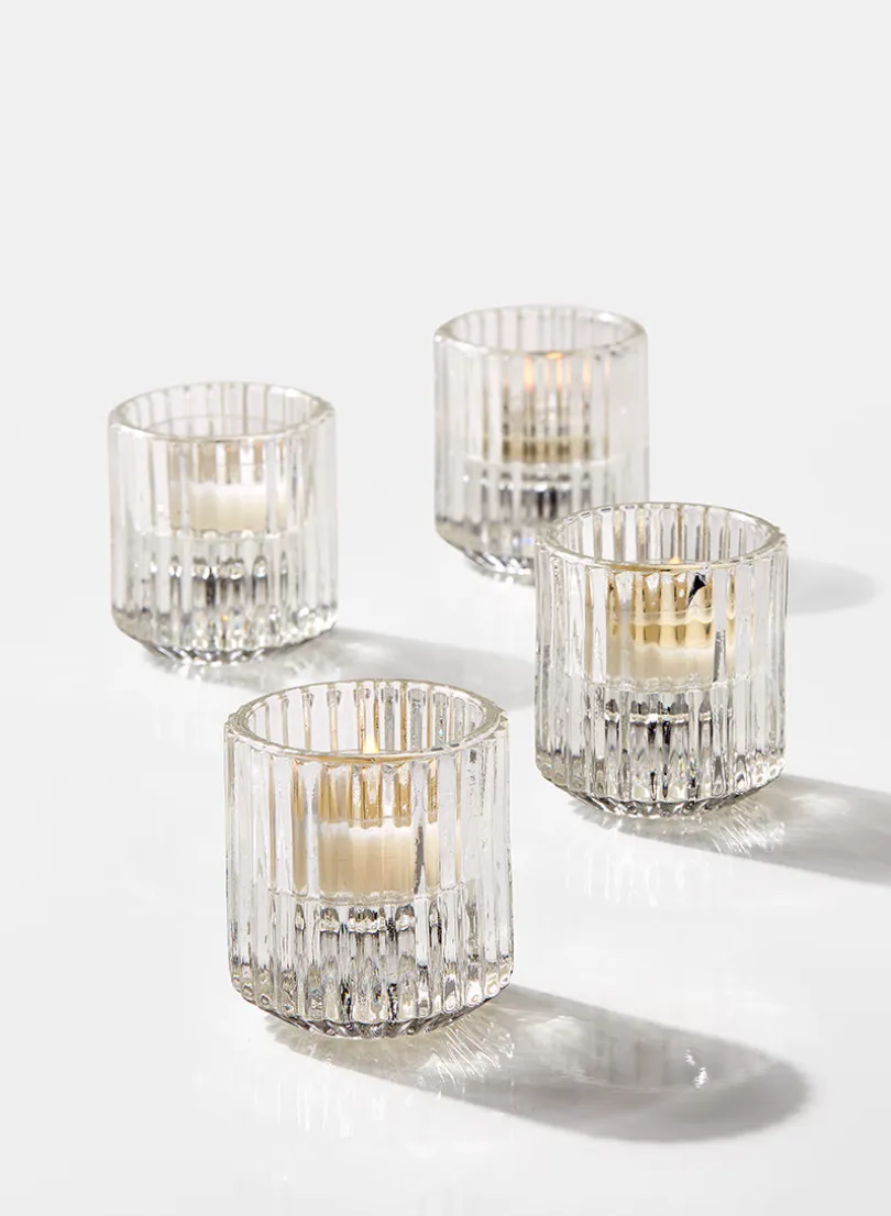 2.25in Tall Pleated Glass Tea Light Holder, Set of 4