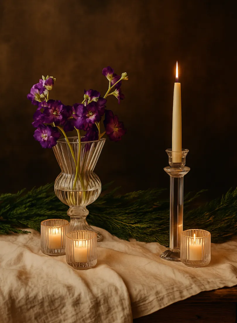 2.25in Tall Pleated Glass Tea Light Holder, Set of 4