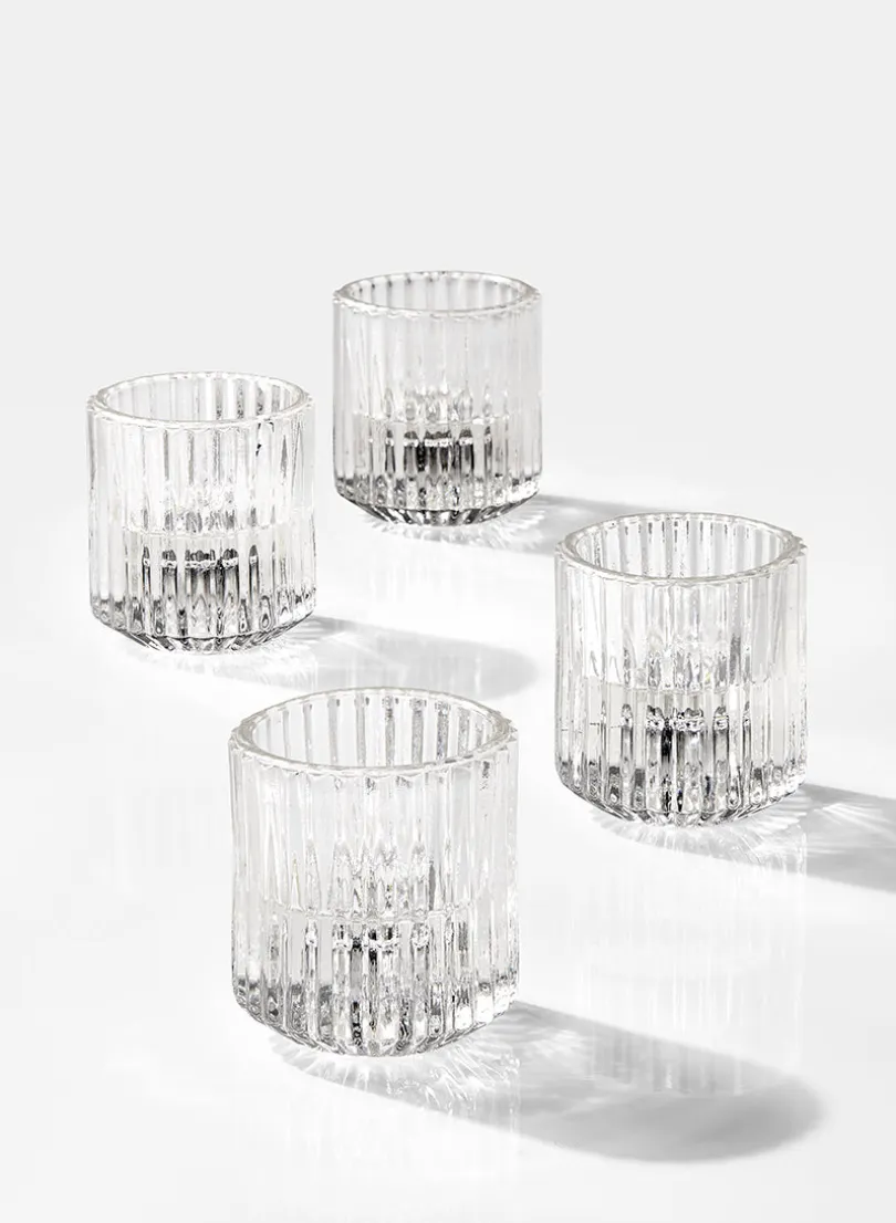 2.25in Tall Pleated Glass Tea Light Holder, Set of 4