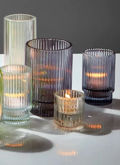 2.25in Tall Pleated Glass Tea Light Holder, Set of 4
