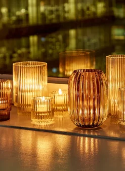 2.25in Tall Pleated Glass Tea Light Holder, Set of 4