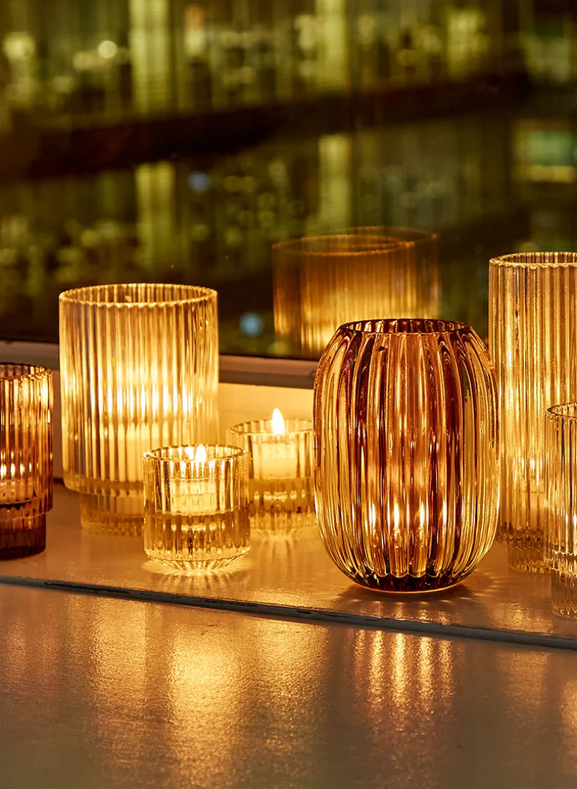 2.25in Tall Pleated Glass Tea Light Holder, Set of 4