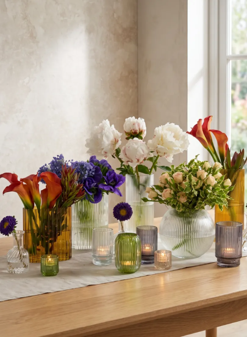 2.25in Tall Pleated Glass Tea Light Holder, Set of 4