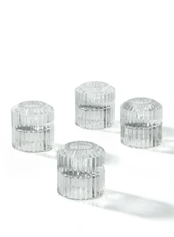 2.25in Tall Pleated Glass Tea Light Holder, Set of 4