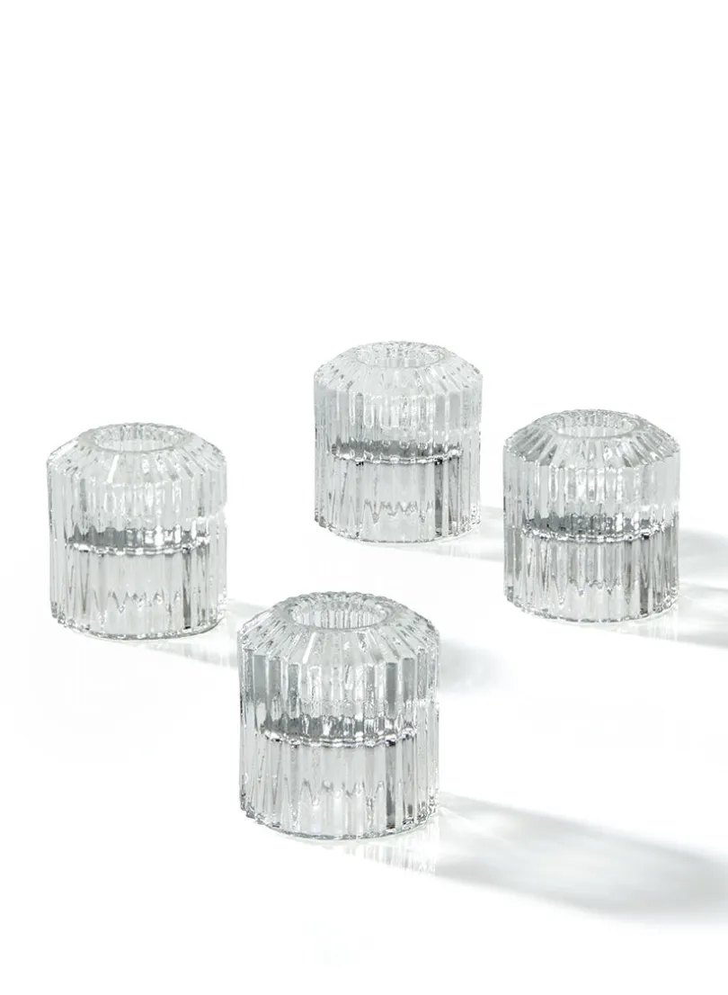 2.25in Tall Pleated Glass Tea Light Holder, Set of 4