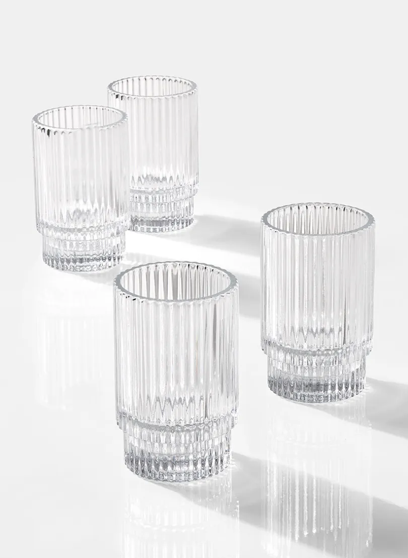 3.75in Tall Pleated Glass Votive Holder, Set of 4