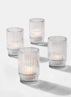 3.75in Tall Pleated Glass Votive Holder, Set of 4