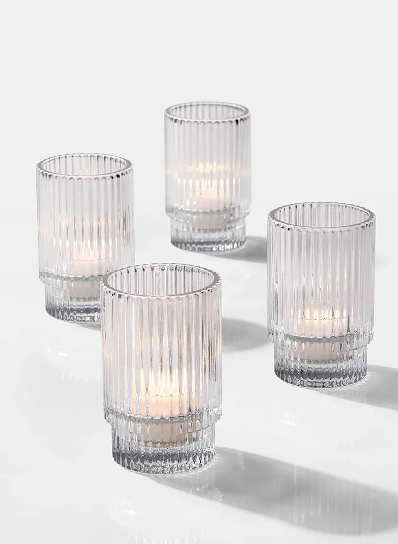 3.75in Tall Pleated Glass Votive Holder, Set of 4