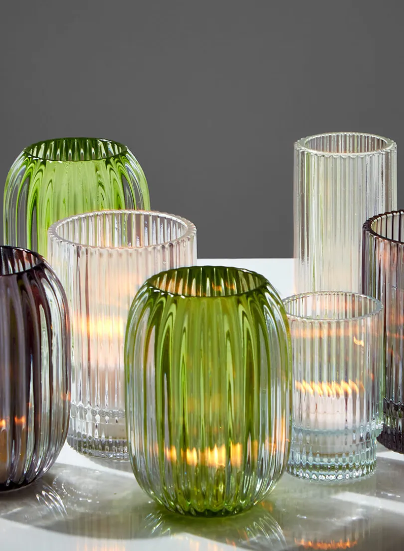 3.75in Tall Pleated Glass Votive Holder, Set of 4