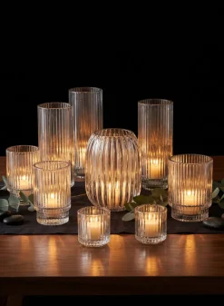 6.25in Tall Pleated Glass Votive Holder, Set of 4
