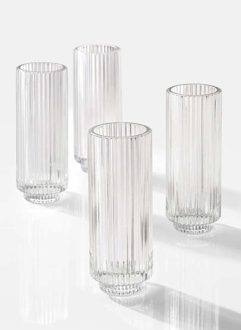6.25in Tall Pleated Glass Votive Holder, Set of 4