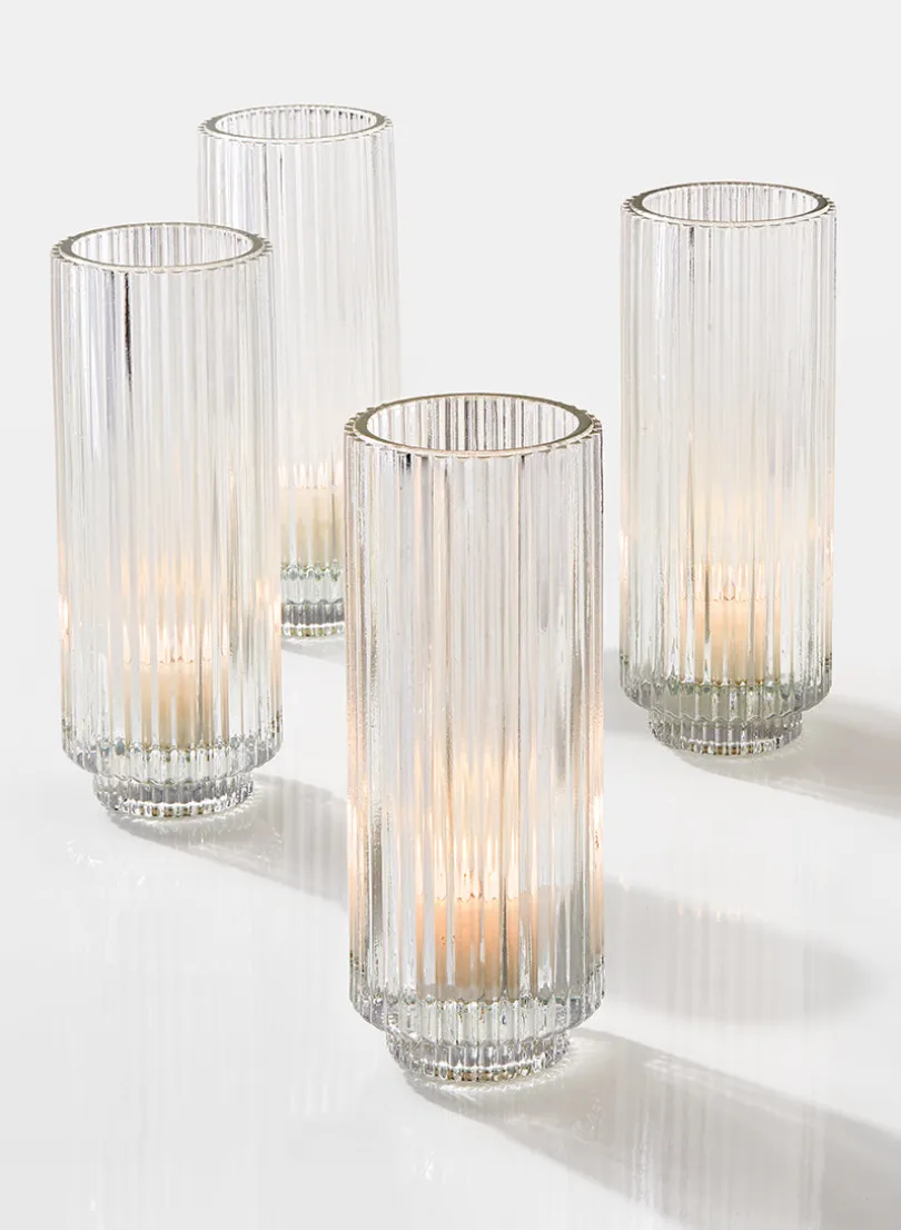 6.25in Tall Pleated Glass Votive Holder, Set of 4