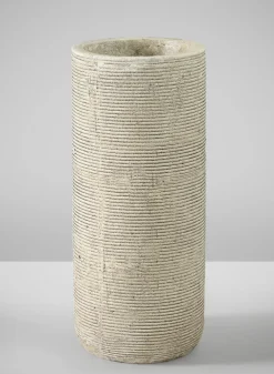 11in Tall Porto Aged Natural Stoneware Ceramic Cylinder