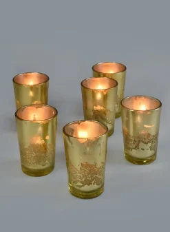 3.5in Tall Prefilled Antique Gold Mercury Glass Votive, Set of 6